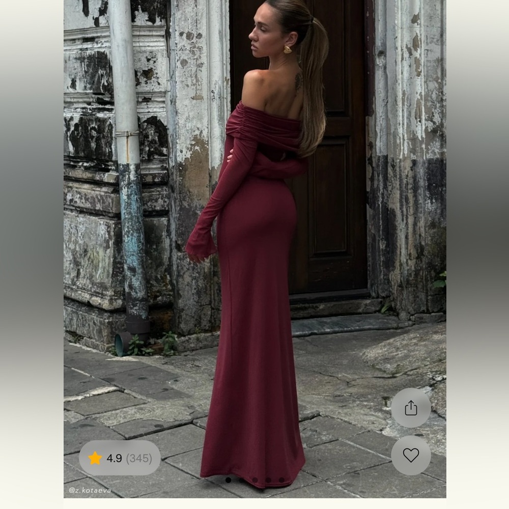 Meshki Off-Shoulder Long Sleeve Burgundy Dress